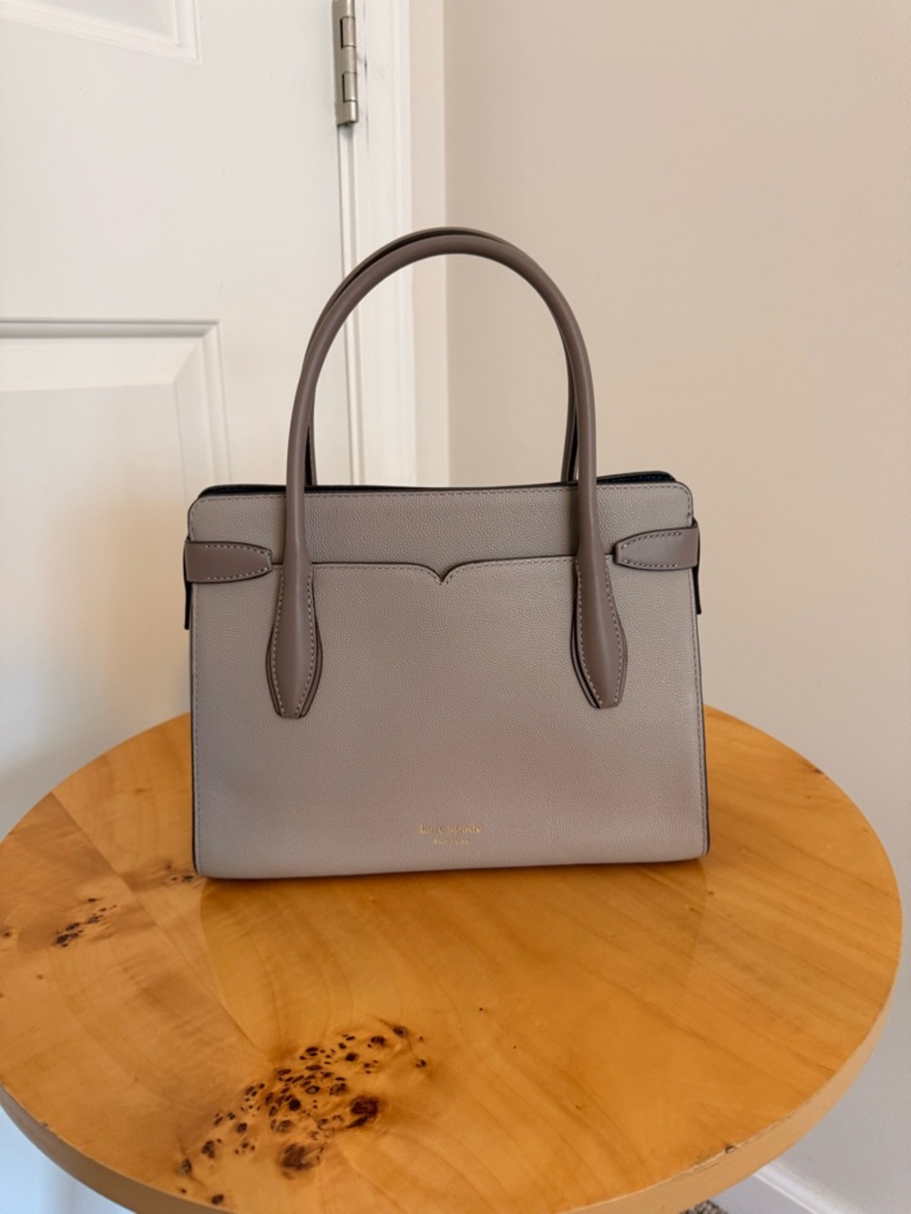 kate spade gray taupe satchel with gold hardware - Picture 2 of 3